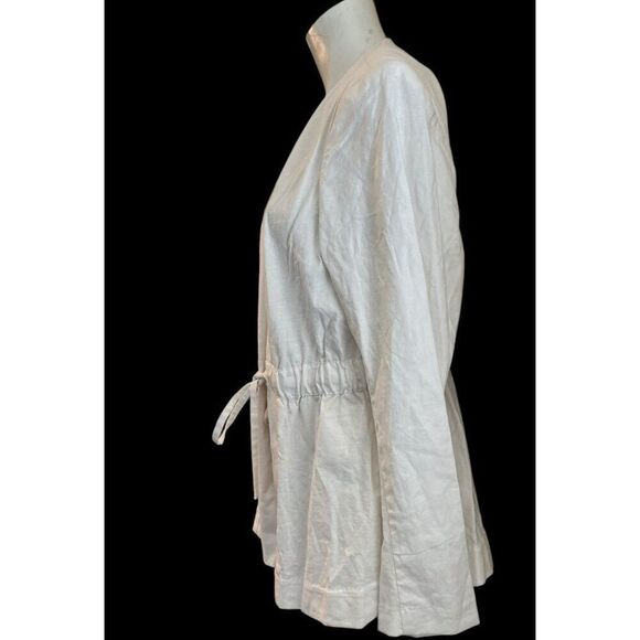 Lane Bryant 14 Linen Blend Utility Jacket White Belted Pockets Elastic Waist NWT - Picture 2 of 6